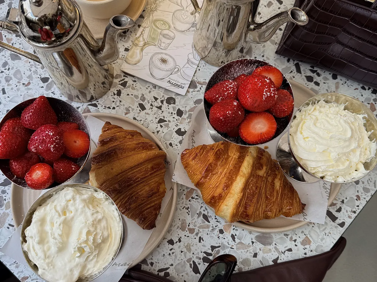 Croissants, strawberries and coffee at Maison Cafe